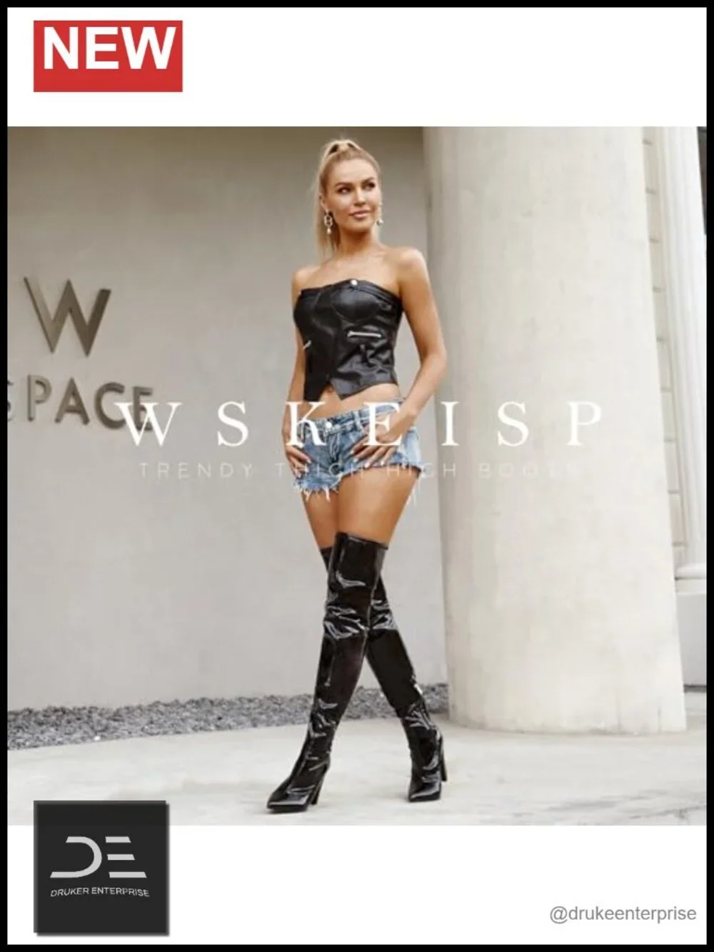 Over Knee Boots Women Heeled Thigh High Patent Leather Chunky Heel Pointed Toe